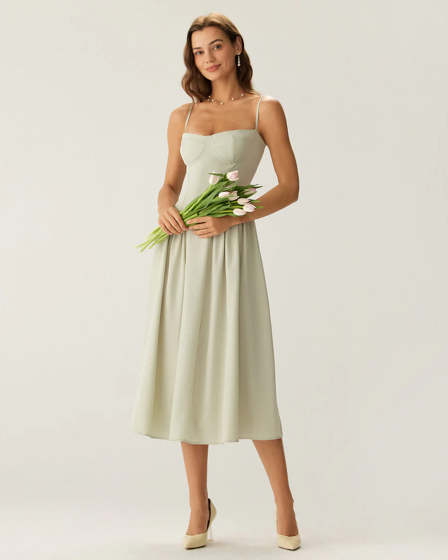 Neck Pocket Slip Midi Dress