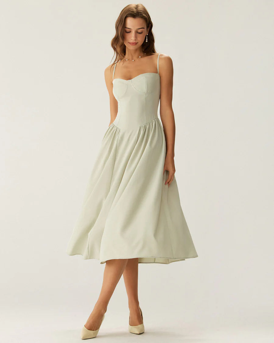 Neck Pocket Slip Midi Dress