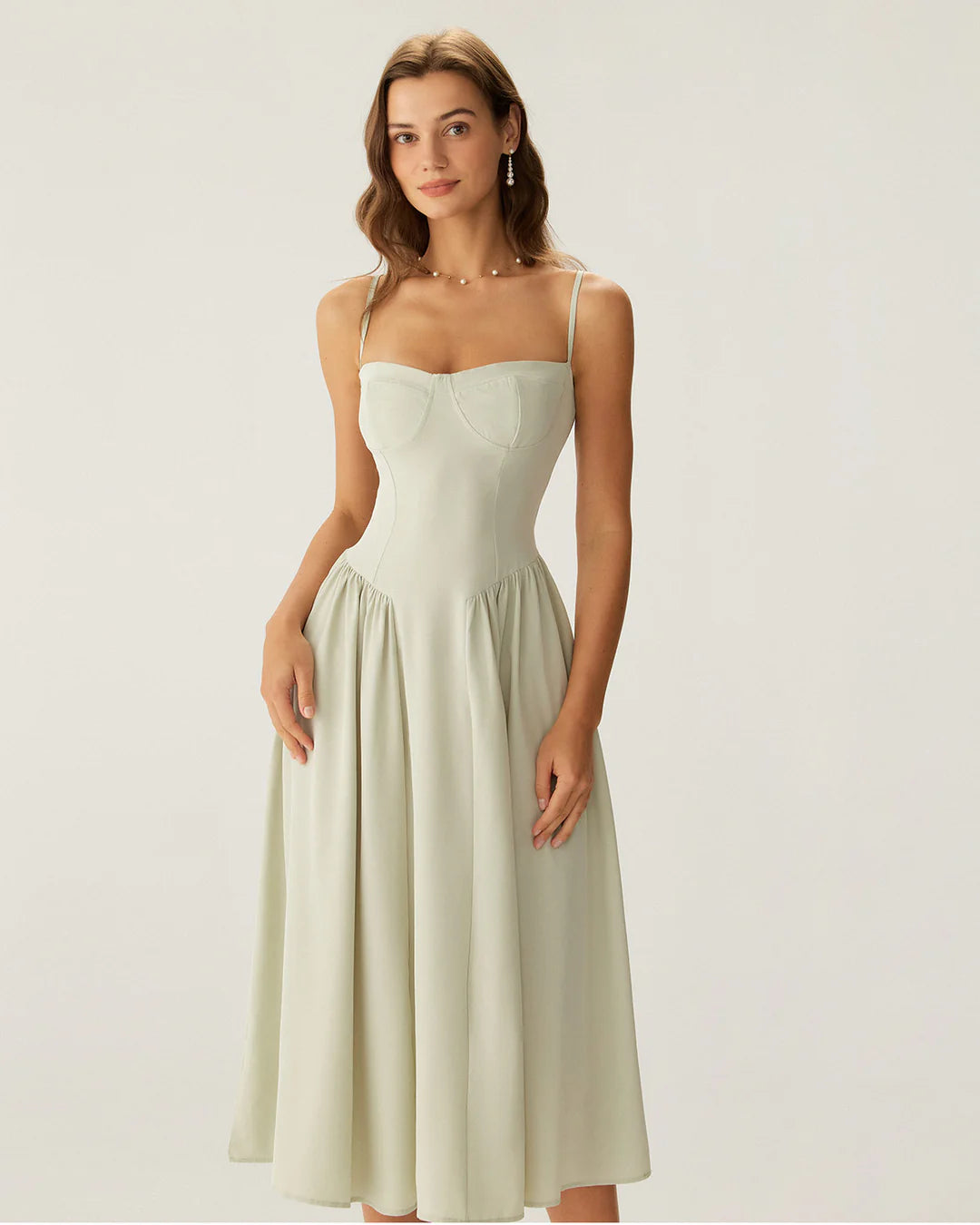 Neck Pocket Slip Midi Dress