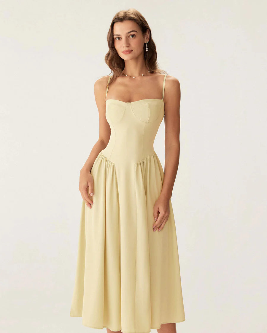 Neck Pocket Slip Midi Dress