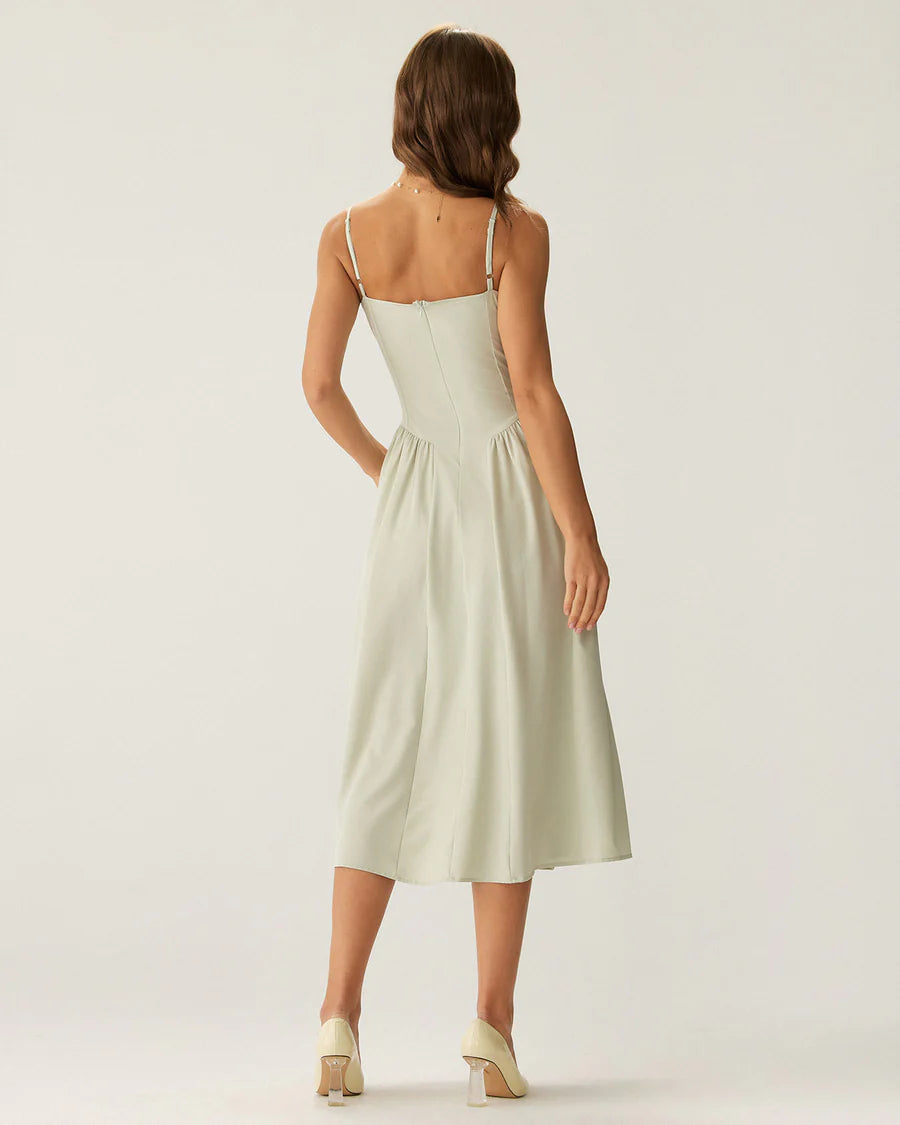 Neck Pocket Slip Midi Dress