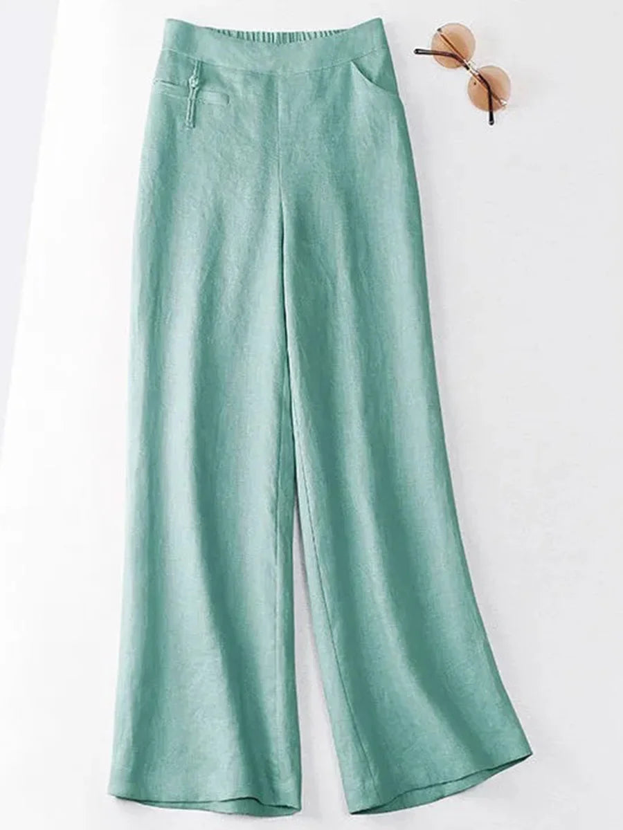 High Waist Casual Cotton and Linen Wide Leg Pants