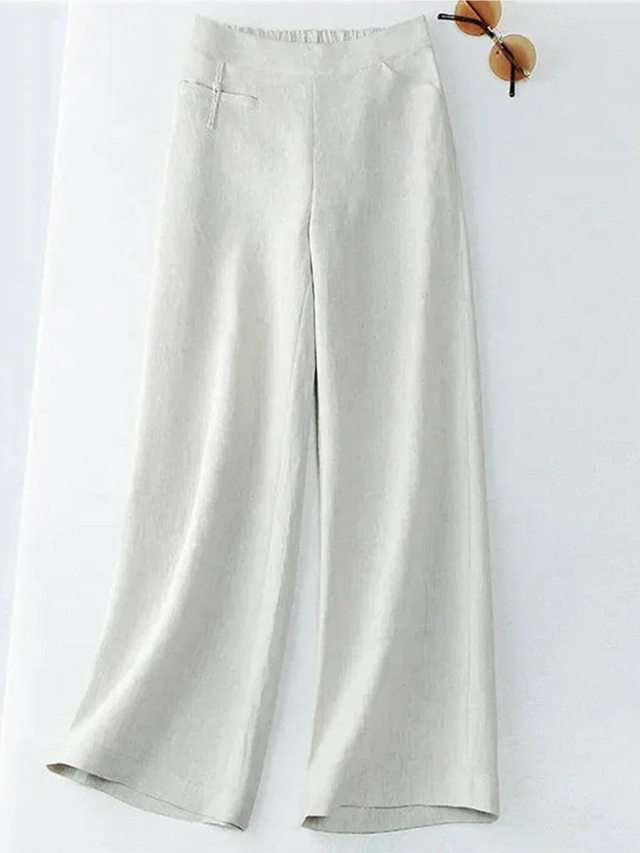 High Waist Casual Cotton and Linen Wide Leg Pants