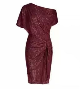 One Shoulder Ruched Gliter Elegant Mini Dress