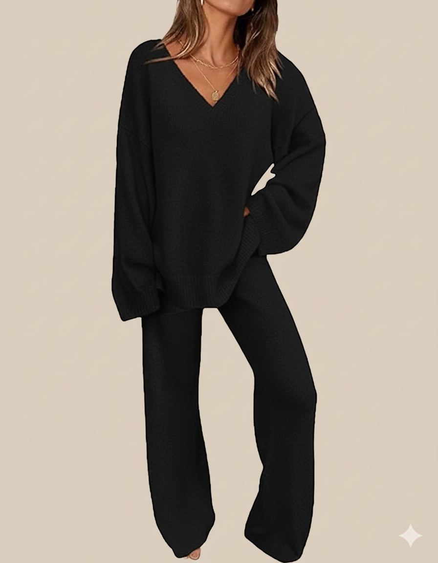 Soft Fuzzy V-Neck Loungewear Set