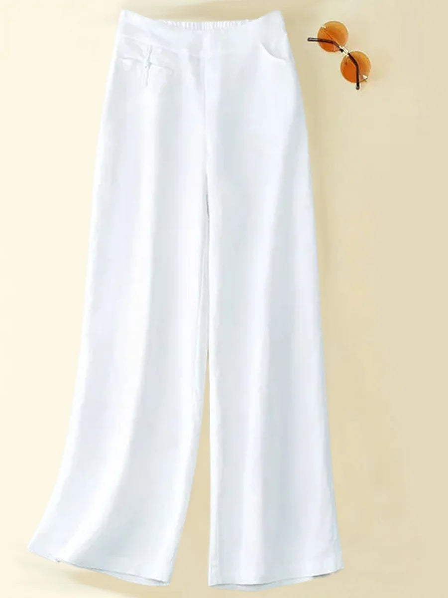 High Waist Casual Cotton and Linen Wide Leg Pants