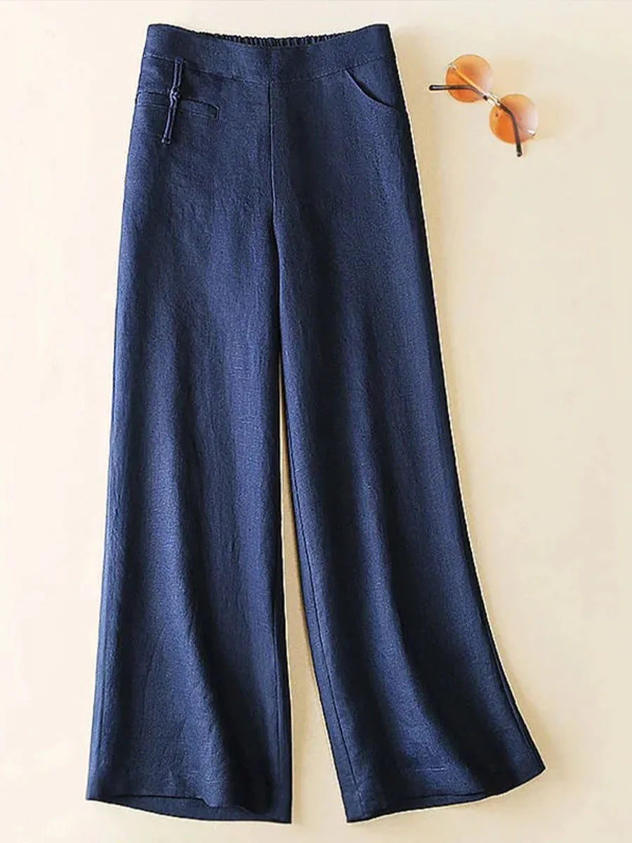 High Waist Casual Cotton and Linen Wide Leg Pants