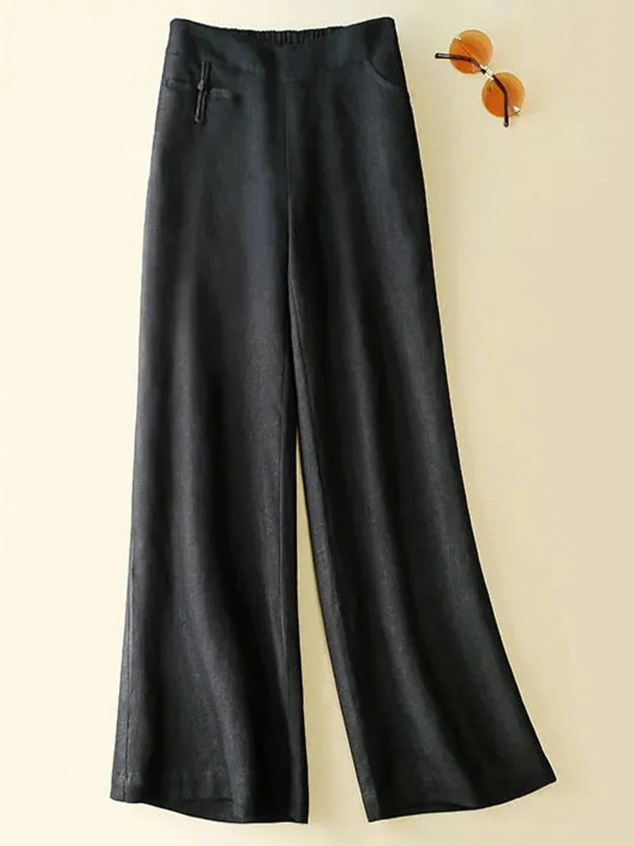 High Waist Casual Cotton and Linen Wide Leg Pants