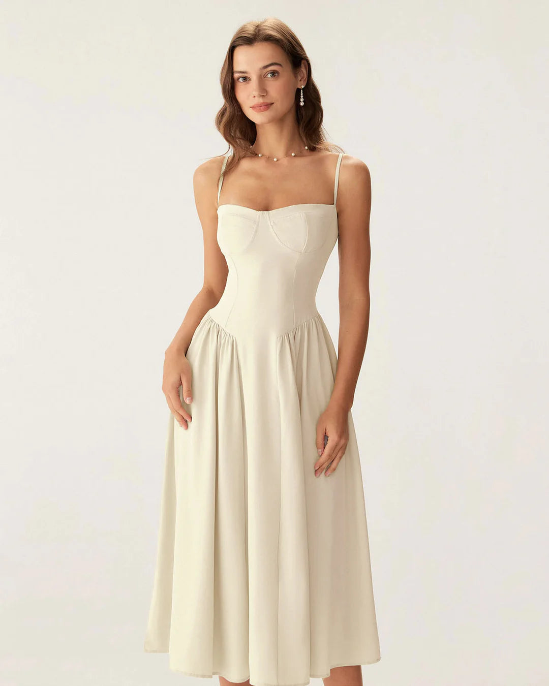 Neck Pocket Slip Midi Dress