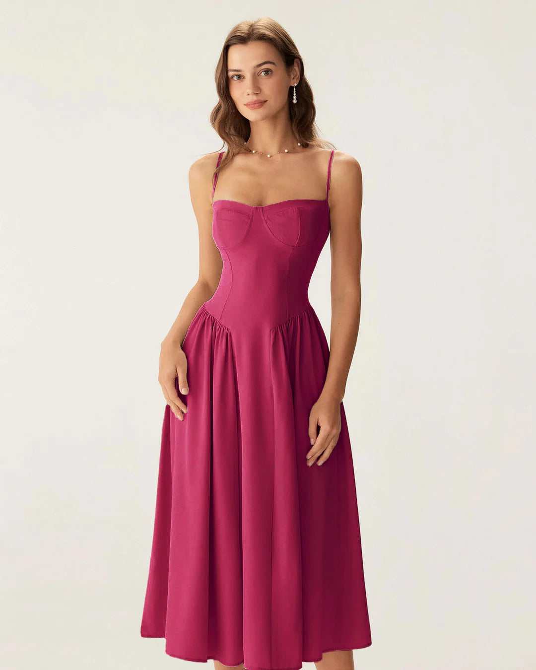 Neck Pocket Slip Midi Dress