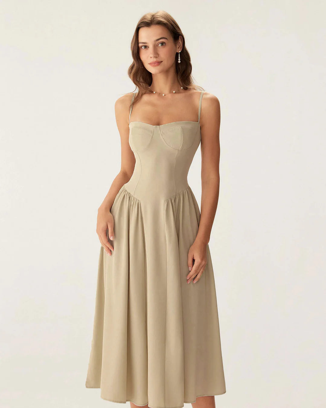 Neck Pocket Slip Midi Dress