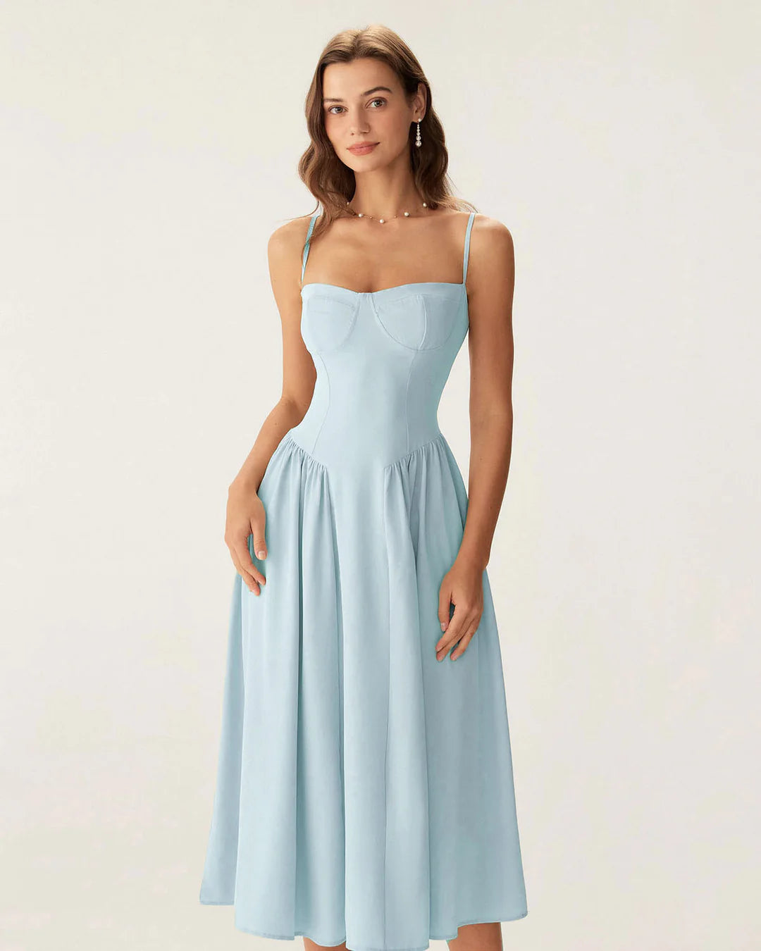 Neck Pocket Slip Midi Dress