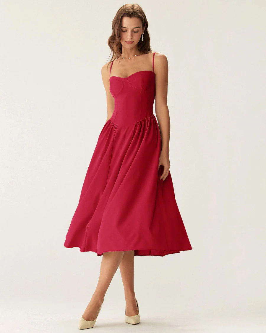 Neck Pocket Slip Midi Dress